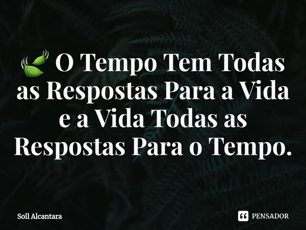 ⁠🍃 O Tempo Tem Todas as Respostas Para a Vida e a Vida Todas as Respostas Para o Tempo.... Frase de Soll Alcantara.