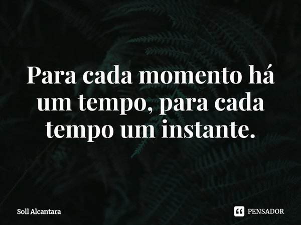 Para cada momento há um tempo⁠, para cada tempo um instante.... Frase de Soll Alcantara.