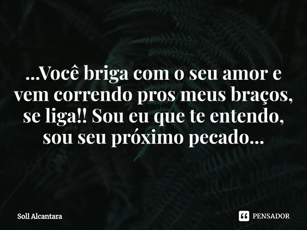 ⁠...Você briga com o seu amor e vem correndo pros meus braços, se liga!! Sou eu que te entendo, sou seu próximo pecado...... Frase de Soll Alcantara.