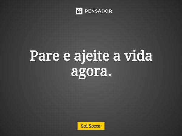 Pare e ajeite a vida agora.... Frase de Sol Sorte.