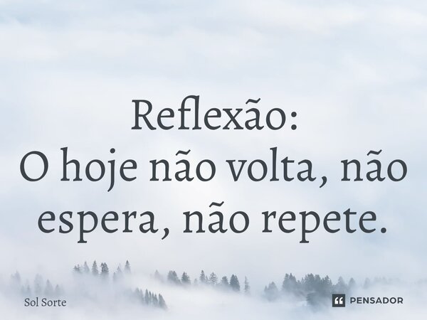 ⁠Reflexão: O hoje não volta, não espera, não repete.... Frase de Sol Sorte.