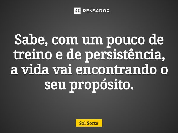 ⁠Sabe, com um pouco de treino e de persistência, a vida vai encontrando o seu propósito.... Frase de Sol Sorte.