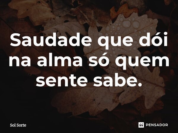 ⁠Saudade que dói na alma só quem sente sabe.... Frase de Sol Sorte.