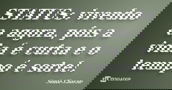 STATUS: vivendo o agora, pois a vida é curta e o tempo é sorte!... Frase de Sonia Chacon.