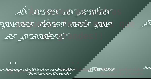 Às vezes as pedras pequenas ferem mais que as grandes!! ..... Frase de Sonia Solange Da Silveira ssolsevilha poetisa do cerrado.