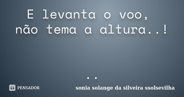 E levanta o voo, não tema a altura..! ..... Frase de sonia solange da silveira ssolsevilha.