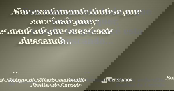 Sou exatamente tudo o que você não quer, e nada do que você esta buscando... ..... Frase de Sonia Solange Da Silveira ssolsevilha poetisa do cerrado.