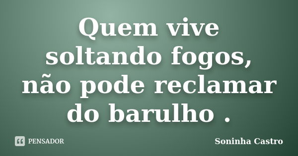 Quem vive soltando fogos, não pode reclamar do barulho .... Frase de Soninha Castro.