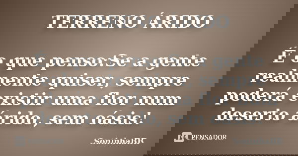 TERRENO ÁRIDO É o que penso:Se a gente realmente quiser, sempre poderá existir uma flor num deserto árido, sem oásis!... Frase de SoninhaBB.