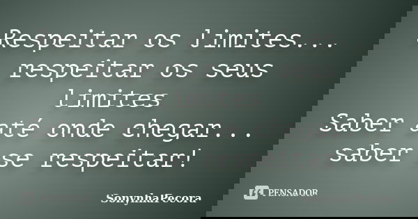 Respeitar os limites... respeitar os seus limites Saber até onde chegar... saber se respeitar!... Frase de SonynhaPecora.