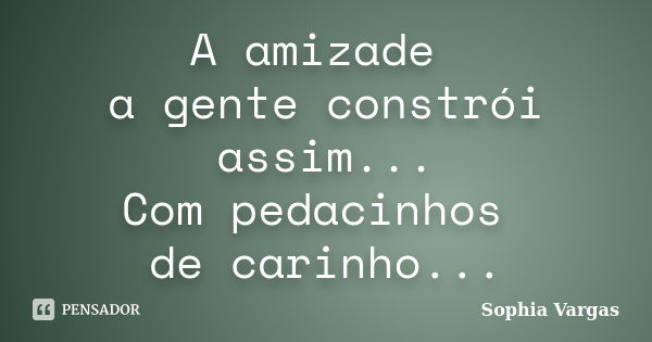 A amizade a gente constrói assim... Com pedacinhos de carinho...... Frase de __Sophia Vargas.