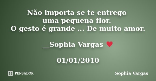 Não importa se te entrego uma pequena flor. O gesto é grande ... De muito amor. __Sophia Vargas ♥ 01/01/2010... Frase de Sophia Vargas.