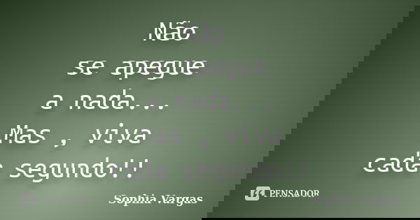 Não se apegue a nada... Mas , viva cada segundo!!... Frase de Sophia Vargas.