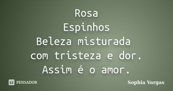 Rosa / Espinhos Beleza misturada com tristeza e dor. Assim é o amor.... Frase de __Sophia Vargas.