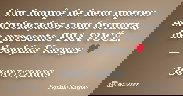 Um buquê de bem querer entrelaçados com ternura, de presente PRA VOCÊ. __Sophia Vargas ♥ 30/07/2009... Frase de Sophia Vargas.
