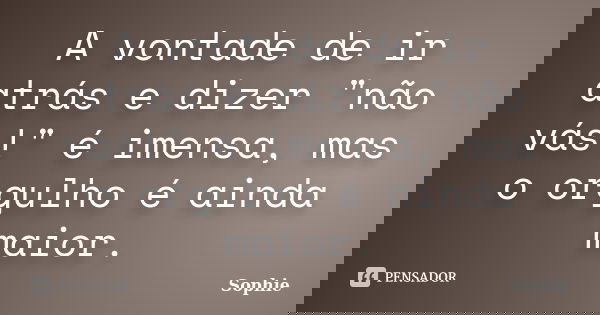 A vontade de ir atrás e dizer "não vás!" é imensa, mas o orgulho é ainda maior.... Frase de Sophie.