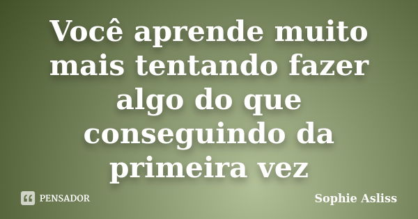 Você aprende muito mais tentando fazer algo do que conseguindo da primeira vez... Frase de Sophie Asliss.