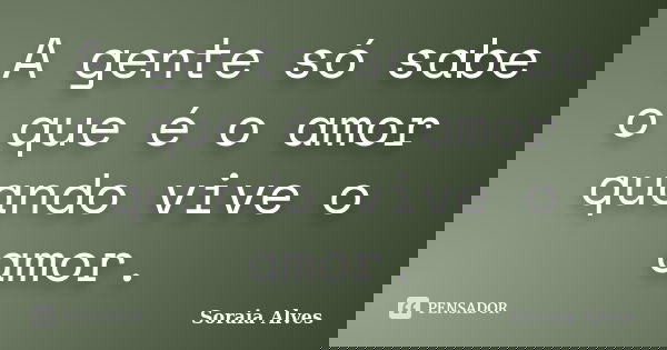 A gente só sabe o que é o amor quando vive o amor.... Frase de Soraia Alves.