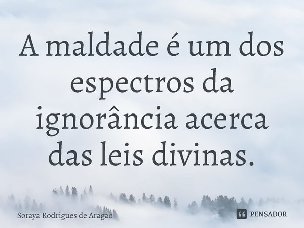 ⁠A maldade é um dos espectros da ignorância acerca das leis divinas.... Frase de Soraya Rodrigues de Aragao.