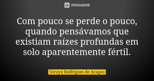 Com pouco se perde o pouco, quando pensávamos que existiam raízes profundas em solo aparentemente fértil.... Frase de Soraya Rodrigues de Aragao.