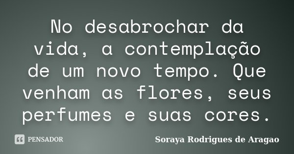 No desabrochar da vida, a contemplação de um novo tempo. Que venham as flores, seus perfumes e suas cores.... Frase de Soraya Rodrigues de Aragao.