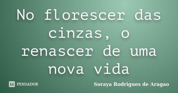 No florescer das cinzas, o renascer de uma nova vida... Frase de Soraya Rodrigues de Aragao.
