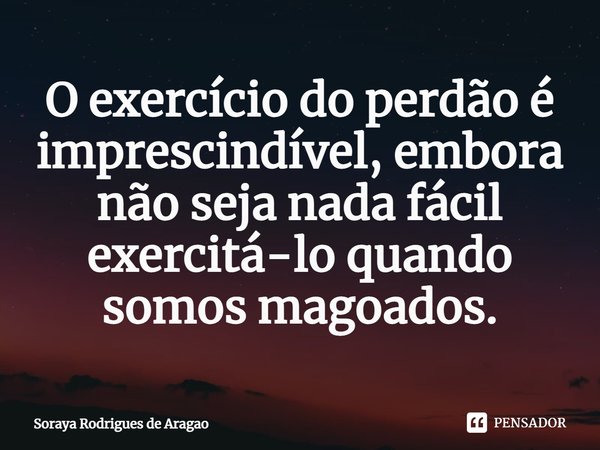 ⁠O exercício do perdão é imprescindível, embora não seja nada fácil exercitá-lo quando somos magoados.... Frase de Soraya Rodrigues de Aragao.