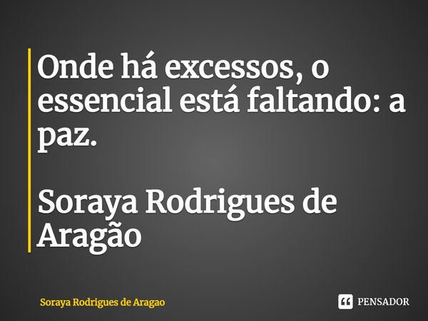 ⁠Onde há excessos, o essencial está faltando: a paz. Soraya Rodrigues de Aragão... Frase de Soraya Rodrigues de Aragao.