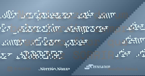 Na riqueza de um belo jardim sempre tem uma flor que te faz SORRIR.... Frase de Sorriso Souza.