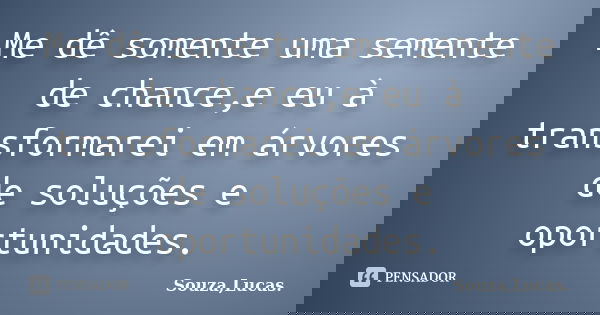 Me dê somente uma semente de chance,e eu à transformarei em árvores de soluções e oportunidades.... Frase de Souza,Lucas..