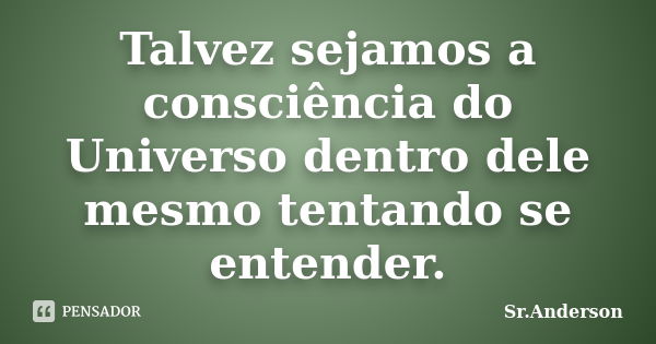 Talvez sejamos a consciência do Universo dentro dele mesmo tentando se entender.... Frase de Sr.Anderson.