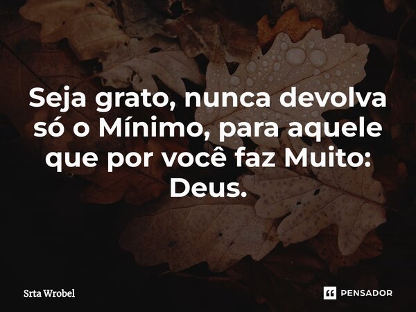 ⁠Seja grato, nunca devolva só o Mínimo, para aquele que por você faz Muito: Deus.... Frase de Srta Wrobel.