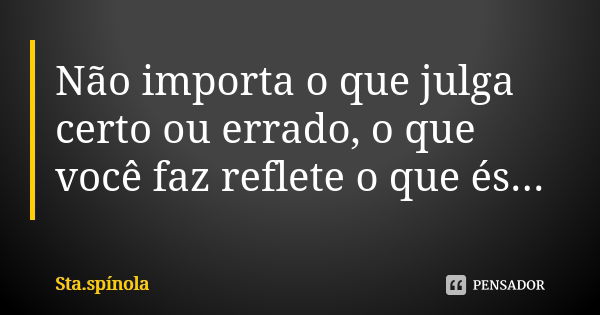 Não importa o que julga certo ou errado, o que você faz reflete o que és...... Frase de Sta.Spínola.