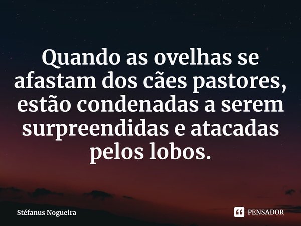 ⁠⁠Quando as ovelhas se afastam dos cães pastores, estão condenadas a serem surpreendidas e atacadas pelos lobos.... Frase de Stéfanus Nogueira.