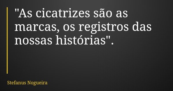"As cicatrizes são as marcas, os registros das nossas histórias".... Frase de Stefanus Nogueira.