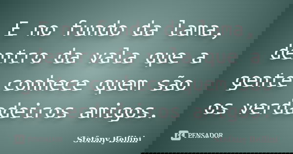 E no fundo da lama, dentro da vala que a gente conhece quem são os verdadeiros amigos.... Frase de Stefany Bellini.
