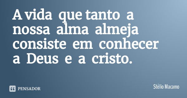 A vida que tanto a nossa alma almeja consiste em conhecer a Deus e a cristo.... Frase de Stélio Macamo.