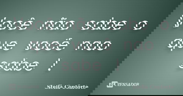 Você não sabe o que você nao sabe !... Frase de Stella Conforte.