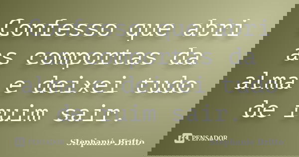 Confesso que abri as comportas da alma e deixei tudo de ruim sair.... Frase de Stephanie Britto.