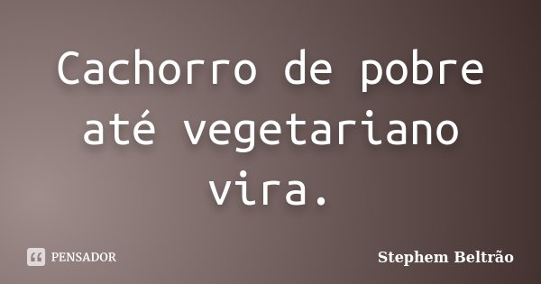 Cachorro de pobre até vegetariano vira.... Frase de Stephem Beltrão.