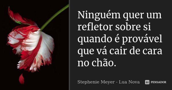 Ninguém quer um refletor sobre si quando é provável que vá cair de cara no chão.... Frase de Stephenie Meyer - Lua Nova.