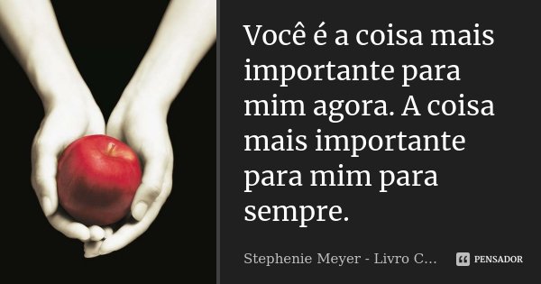 Você é a coisa mais importante para mim agora. A coisa mais importante para mim para sempre.... Frase de Stephenie Meyer - Livro Crepúsculo.