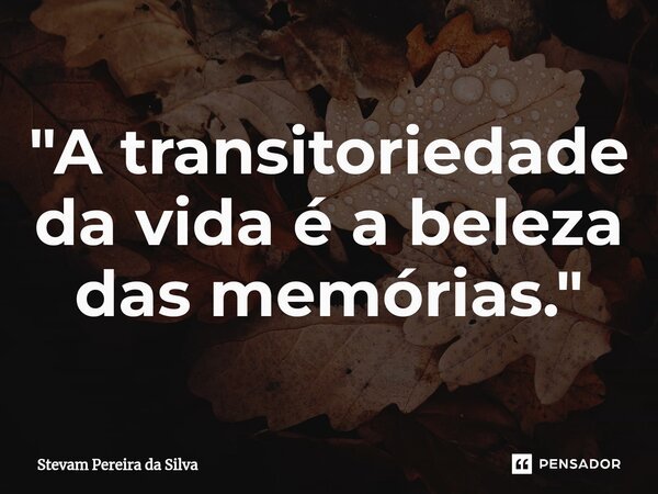 "⁠A transitoriedade da vida é a beleza das memórias."... Frase de Stevam Pereira Da Silva.