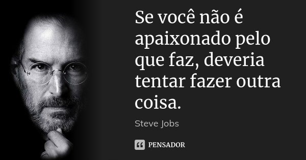 Se você não é apaixonado pelo que faz, deveria tentar fazer outra coisa.... Frase de Steve Jobs.