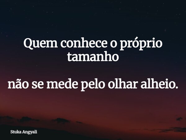 Quem conhece o próprio tamanho não se mede pelo olhar alheio.... Frase de Stuka Angyali.