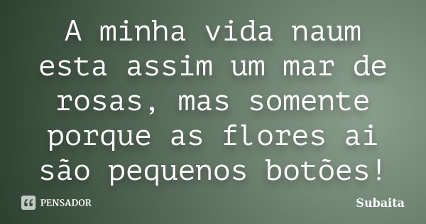 A minha vida naum esta assim um mar de rosas, mas somente porque as flores ai são pequenos botões!... Frase de Subaita.