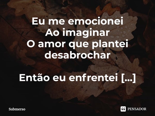 ⁠Eu me emocionei
Ao imaginar
O amor que plantei desabrochar
Então eu enfrentei
Minha escuridão... Frase de Submerso.