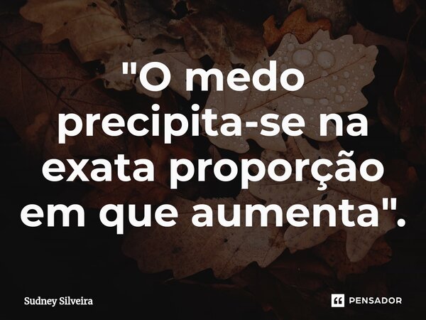 ⁠"O medo precipita-se na exata proporção em que aumenta".... Frase de Sudney Silveira.