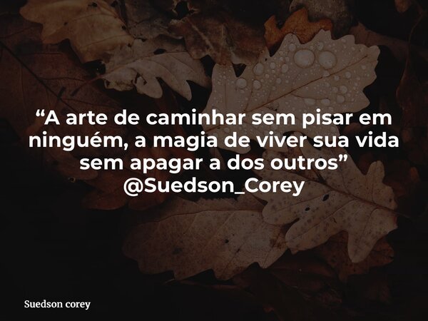 “A arte de caminhar sem pisar em ninguém, a magia de viver sua vida sem apagar a dos outros” @Suedson_Corey... Frase de Suedson corey.