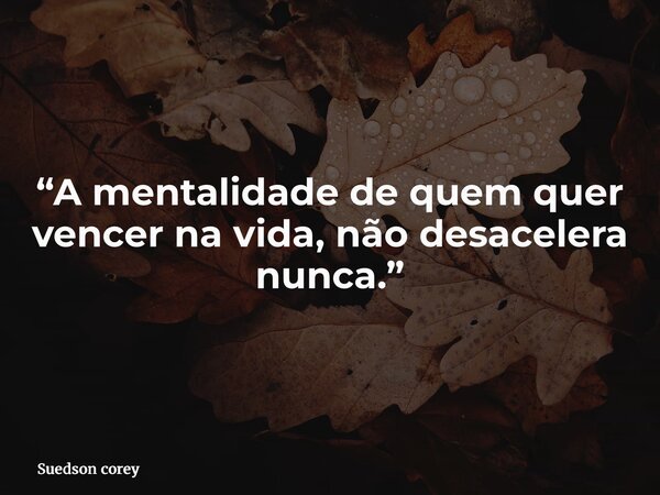 “A mentalidade de quem quer vencer na vida, não desacelera nunca.”... Frase de Suedson corey.